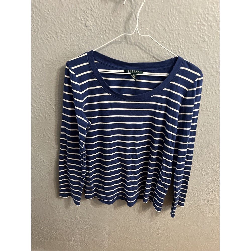L R Lauren ‎ Womens XL Pullover Shirt Striped 3/4 Sleeve